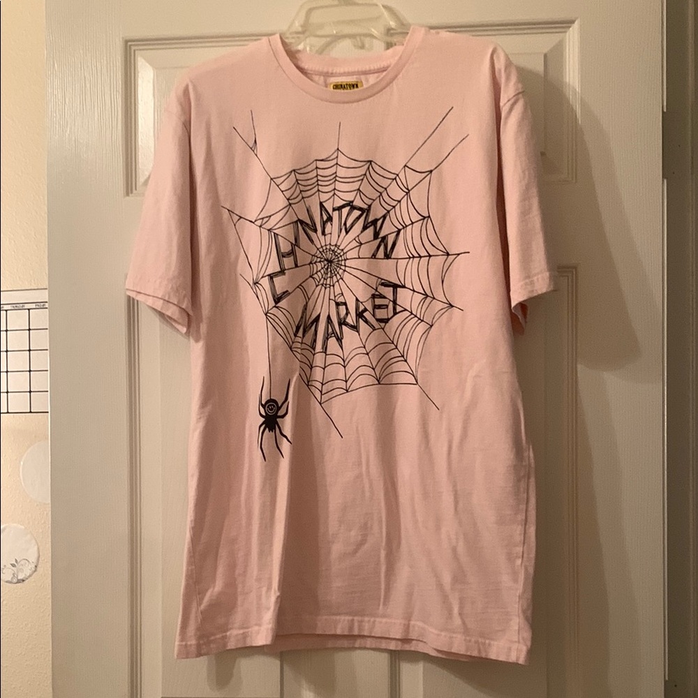 Chinatown Market pink graphic T-Shirt with Spider Web Design